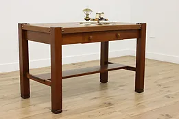 Arts & Crafts Mission Oak Leather Antique Library Table Desk #51616