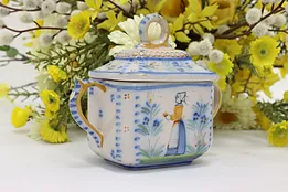 French Vintage Hand Painted Sugar Bowl, Quimper #51405