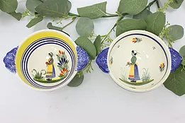 Pair of French Vintage Quimper Hand Painted Porringer Bowls #51369