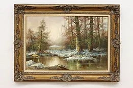 Hidden Forest Lake Vintage Original Oil Painting, Weber 46" #53845