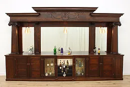 Victorian Antique Carved Oak & Marble 16' Lighted Back Bar #53668