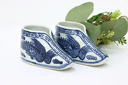 Pair of Asian Vintage Chinoiserie Porcelain Shoes #53930