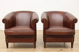 Pair Art Deco Vintage Sheep Leather Office or Library Chairs #54005