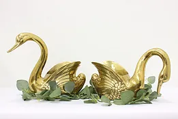 Pair of Vintage Brass Swan Sculptures or Planters #53910