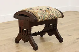 Victorian Eastlake Antique Carved Walnut Lift Lid Footstool #53808