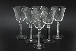 Set of 6 Vintage Goblet Wine Glasses, Etched Flowers #52982