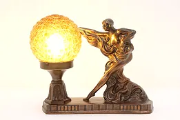 Art Deco Design Vintage Dancing Woman Lamp, Amber Shade #53615