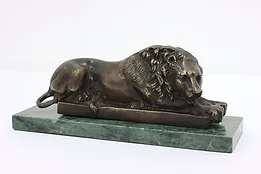 Bronze Lion Vintage Sculpture on Green Marble Base #53380