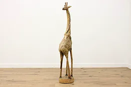 African Giraffe Sculpture Hand Carved & Painted Statue 69" #53975