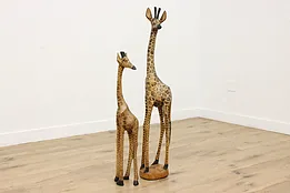 Pair of Vintage Carved & Painted African Giraffe Statues 49" #53973