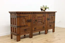 Tudor Oak Vintage Sideboard Server Bar Cabinet, TV Console #53949