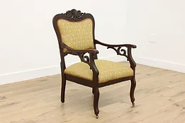 Victorian Antique Carved Birch Upholstered Library Chair #54194