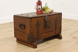 European Antique 1790s Oak & Iron Trunk Chest, Coffee Table #54004