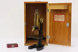 Bausch Antique Brass Laboratory Microscope, Cherry Case #53862