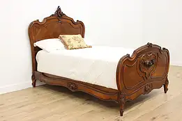 French Antique Carved Walnut Bed New Custom Mattress #53826