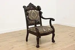 Victorian Antique Parlor, Desk Chair Dragons New Upholstery #53881