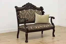 Victorian Antique Settee Loveseat, Dragons, New Upholstery #53880