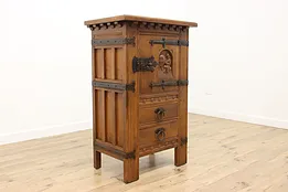 Dutch Vintage Oak Bar Hall or Pantry Cabinet, Carved Monk #53962