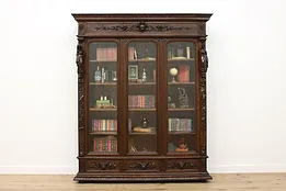 Renaissance Antique Oak Library Bookcase Female Sculptures  #54007