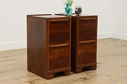 Pair Vintage Art Deco Walnut Nightstands End Tables Kroehler #52864