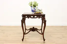 French Vintage Rosewood Marquetry Lamp Table, Carved Cherubs #54024