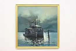 Fishing Boats in Harbor Vintage Oil Painting, Tarallo 39" #54170