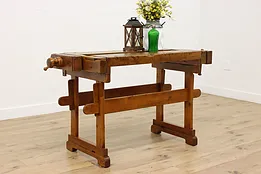 Farmhouse Antique Rustic Pine Workbench or Kitchen Island #53998