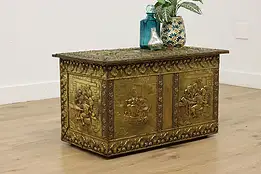 Farmhouse English Brass Clad Chest or Trunk, Tavern Scenes #54151