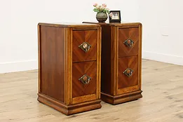 Pair Art Deco Vintage Walnut Nightstands End Tables Bakelite #52894