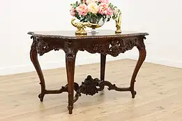 French Antique Carved Walnut Office or Library Table Signed #54153