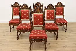 Set of 6 Antique Renaissance Design Carved Oak Dining Chairs #51631