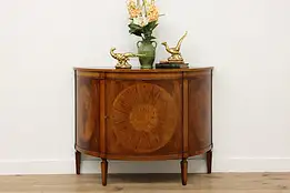 Hepplewhite Vintage Mahogany & Marquetry Demilune Console #53912