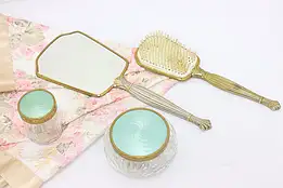 Art Deco Vintage 4 Pc Brass Finish Vanity Set, Nylon #53753