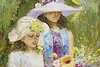 Summer Girls with Flowers Vintage Oil on Canvas, Tukey 44.5" (2)