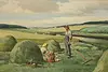 Farm Family Scene Vintage Original Oil Painting 44.5" (2)