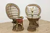 Wicker Rattan Vintage Oaur Peacock Chairs & Table Set (3)