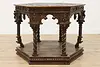 Italian Antique Walnut Center Table, Carved Angels & Lions (3)