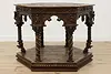 Italian Antique Walnut Center Table, Carved Angels & Lions (9)