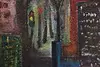 Modernist Cityscape Mixed Media Painting, Hall 40.5" (8)