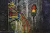 Modernist Cityscape Mixed Media Painting, Hall 40.5" (9)