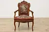 French Antique Carved Walnut Chair Petit Point & Needlepoint (2)