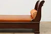 Sleigh Design Antique Leather Day Bed Chaise Lounge, Swans (5)