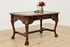 Mahogany Antique Partner Desk Library Table Carved Paw Feet (2)