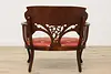 Art Nouveau Antique Mahogany Settee or Bench Pearl Marquetry #52806