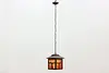 Craftsman Antique Stained Glass Mission Oak Light Fixture (4)