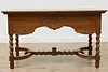 Victorian Antique Carved Oak Office Library Desk, Twist Legs (14)