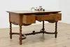 Victorian Antique Carved Oak Office Library Desk, Twist Legs (3)