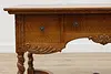 Victorian Antique Carved Oak Office Library Desk, Twist Legs (7)