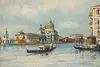 Venice City & Gondola Boat Vintage Original Oil Painting 17" (2)