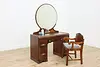 Art Deco Vintage Mahogany New Fabric Vanity Bench Bassett (2)